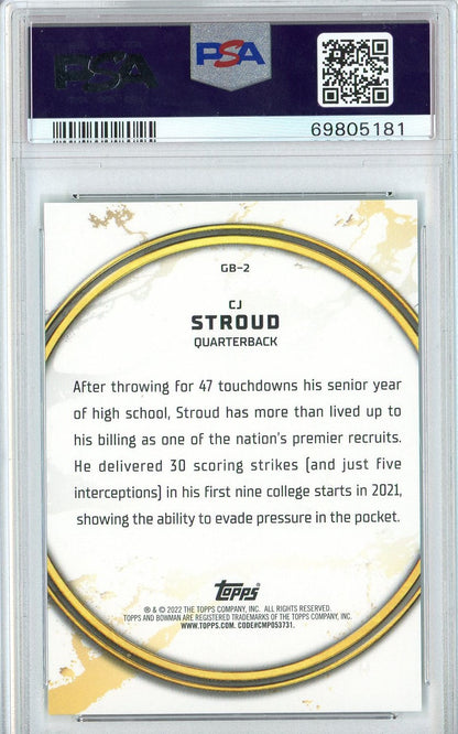 Graded 2021 Bowman University CJ Stroud #GB2 Golden Boy Aqua Foil Rookie RC Football Card PSA 10 Gem Mint