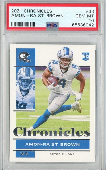 Graded 2021 Chronicles Amon-Ra St. Brown #33 Rookie RC Football Card PSA 10 Gem Mint