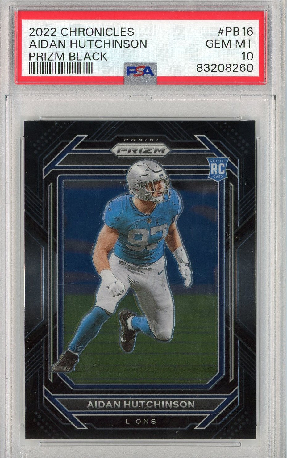 Graded 2022 Panini Chronicles Aidan Hutchinson #PB16 Prizm Black Rookie RC Football Card PSA 10