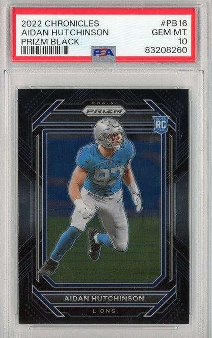 Graded 2022 Panini Chronicles Aidan Hutchinson #PB16 Prizm Black Rookie RC Football Card PSA 10