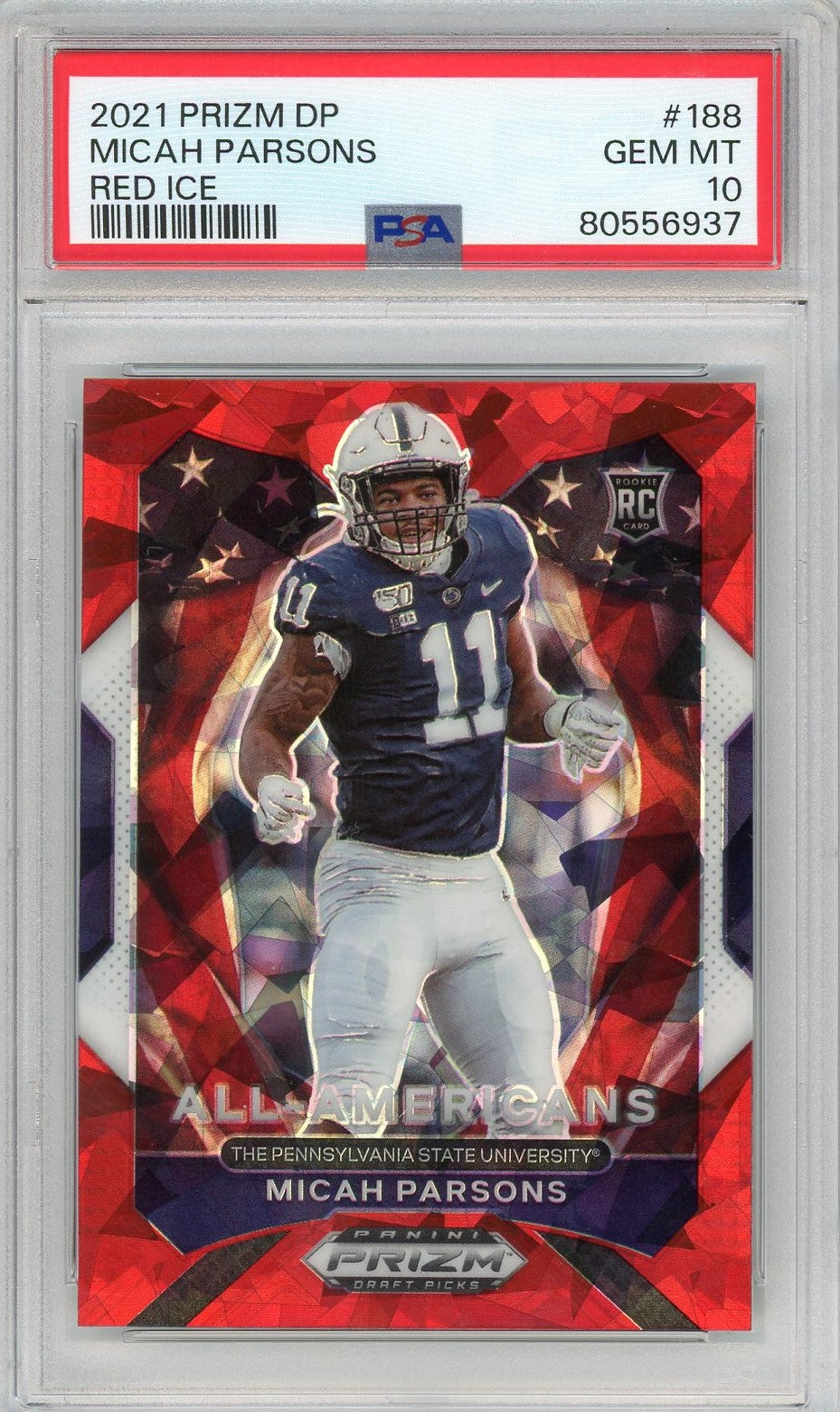 Graded 2021 Prizm DP Micah Parsons #188 Red Ice Rookie RC Football Card PSA 10 Gem Mint