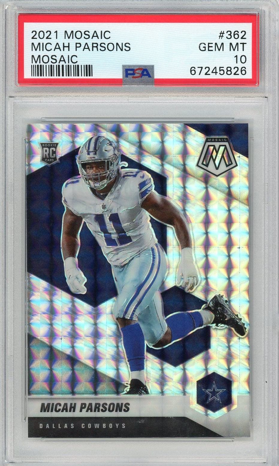 Graded 2021 Panini Mosaic Micah Parsons #362 Mosaic Rookie RC Football Card PSA 10 Gem Mint