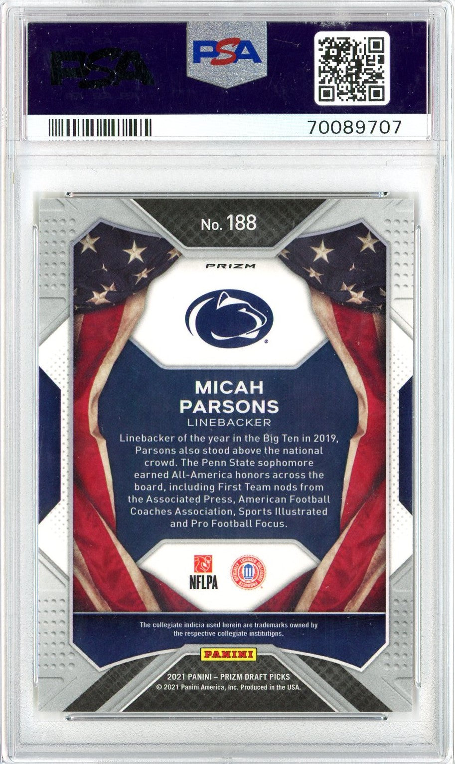 Graded 2021 Prizm DP Micah Parsons #188 Gold Ice Rookie RC Football Card PSA 10 Gem Mint