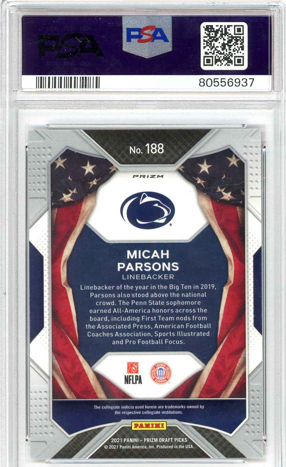 Graded 2021 Prizm DP Micah Parsons #188 Red Ice Rookie RC Football Card PSA 10 Gem Mint