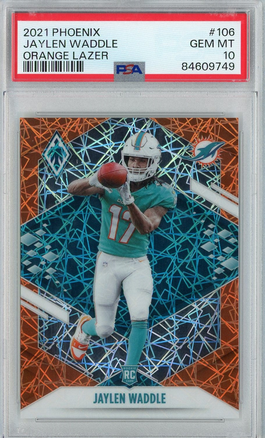 Graded 2021 Panini Phoenix Jaylen Waddle #106 Orange Lazer Rookie RC Football Card PSA 10 Gem Mint