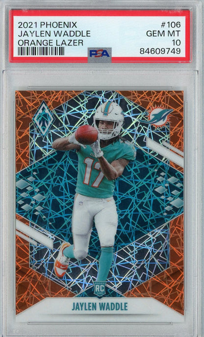 Graded 2021 Panini Phoenix Jaylen Waddle #106 Orange Lazer Rookie RC Football Card PSA 10 Gem Mint
