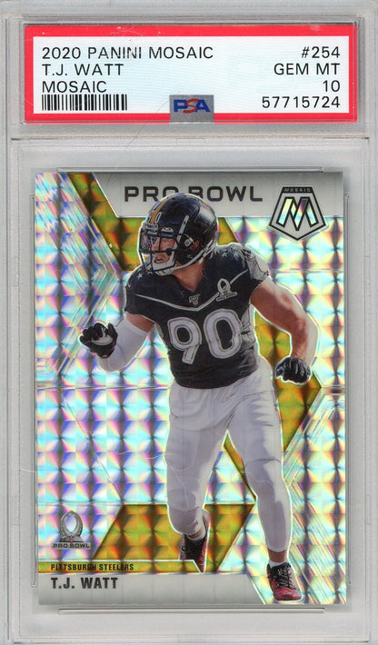 Graded 2020 Panini Mosaic T.J. Watt #254 Mosaic Football Card PSA 10 Gem Mint