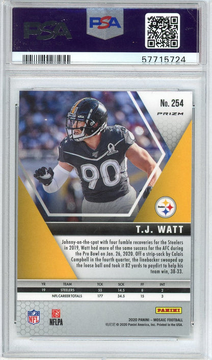 Graded 2020 Panini Mosaic T.J. Watt #254 Mosaic Football Card PSA 10 Gem Mint