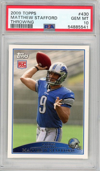 Graded 2009 Topps Matthew Stafford #430 Throwing Rookie RC Football Card PSA 10 Gem Mint