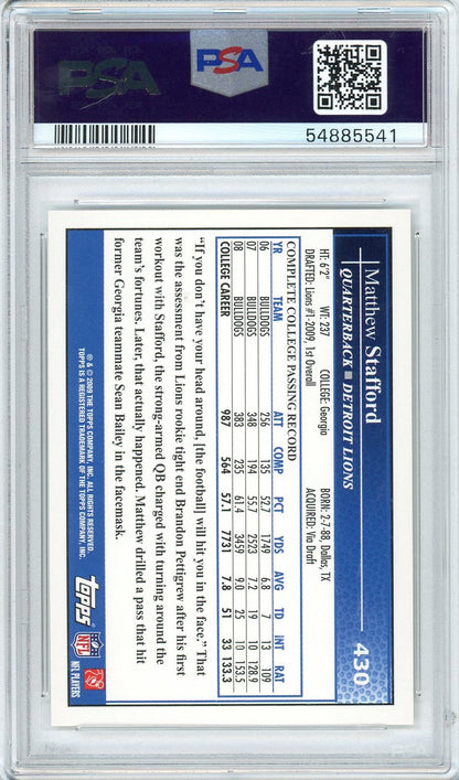 Graded 2009 Topps Matthew Stafford #430 Throwing Rookie RC Football Card PSA 10 Gem Mint