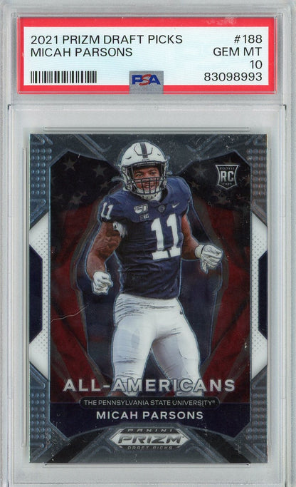 Graded 2021 Panini Prizm DP Micah Parsons #188 Rookie RC Football Card PSA 10 Gem Mint