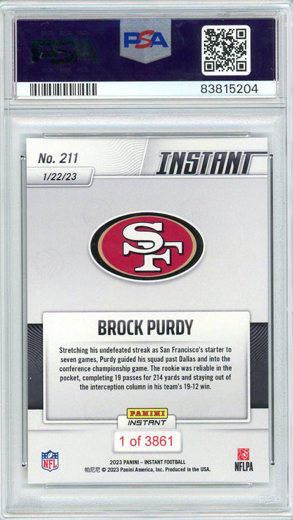 Graded 2022 Panini Instant Brock Purdy #211 Rookie RC Football Card PSA 10 Gem Mint