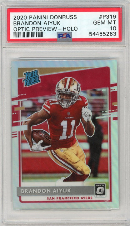 Graded 2020 Panini Donruss Brandon Aiyuk #P319 Optic Preview Holo Rookie RC Football Card PSA 10 Gem Mint