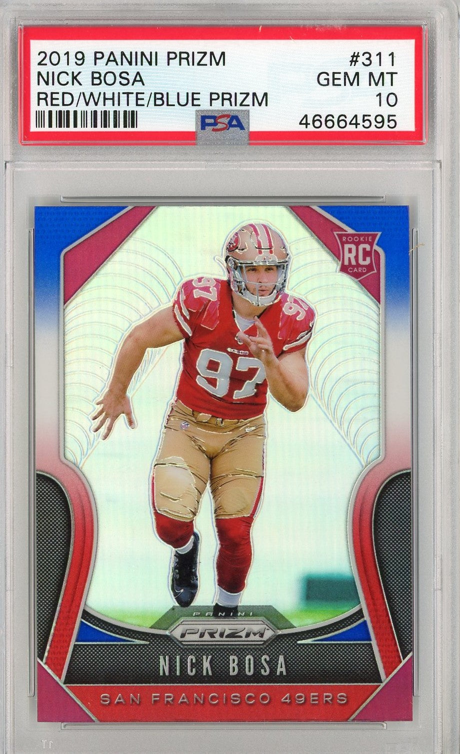 Graded 2019 Panini Prizm Nick Bosa #311 Red/White/Blue Prizm Rookie RC Football Card PSA 10 Gem Mint