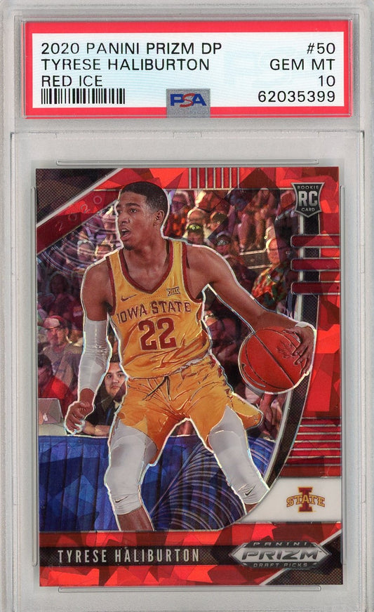Graded 2020 Panini Prizm DP Tyrese Haliburton #50 Red Ice Rookie RC Basketball Card PSA 10 Gem Mint