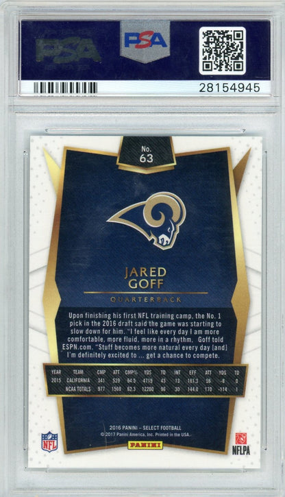 Graded 2016 Panini Select Jared Goff #63 Rookie RC Football Card PSA 10 Gem Mint