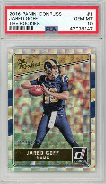 Graded 2016 Panini Donruss Jared Goff #1 The Rookies #/999 Rookie RC Football Card PSA 10 Gem Mint