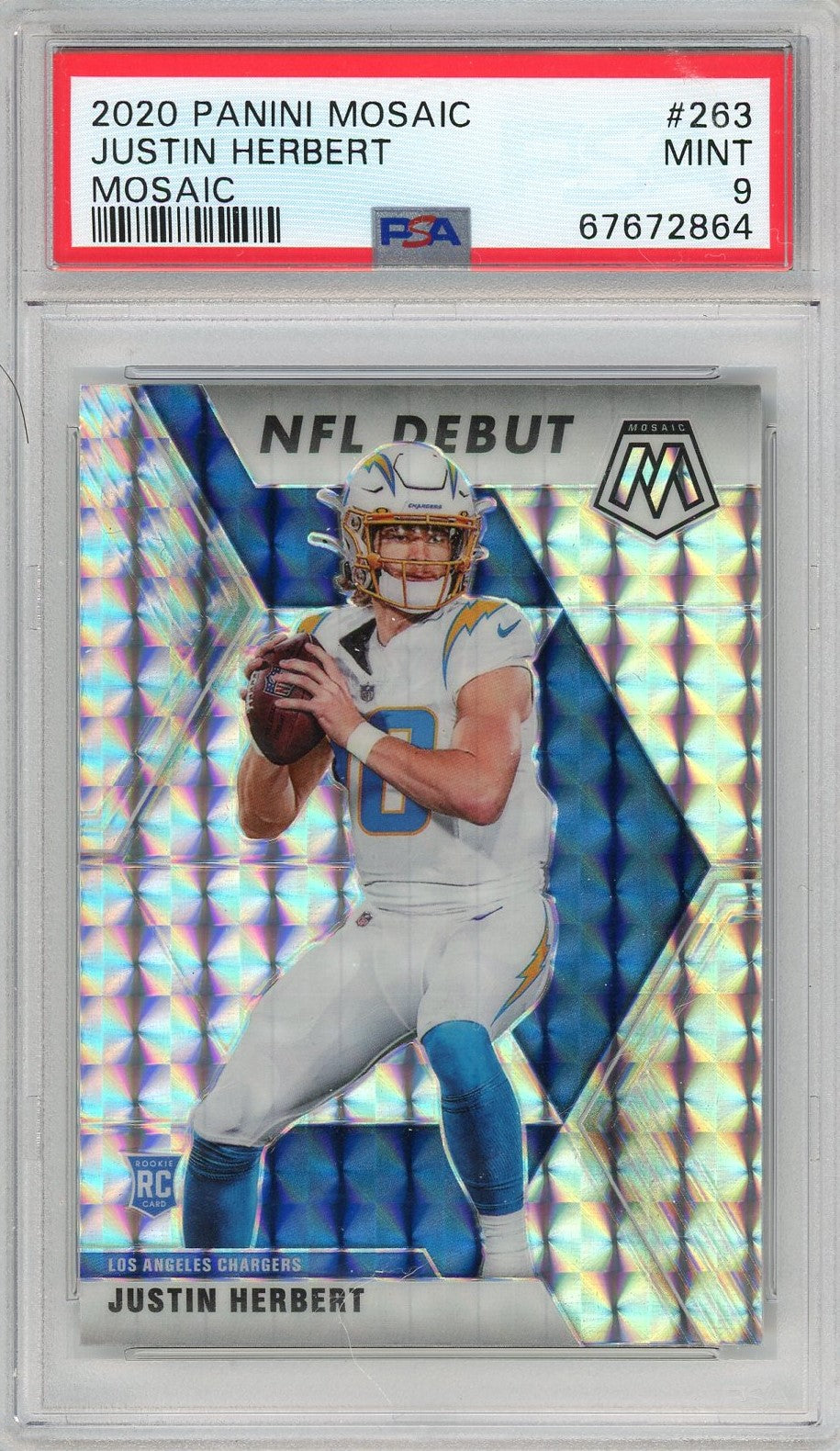 Graded 2020 Panini Mosaic Justin Herbert #263 Mosaic Rookie RC Football Card PSA 9 Mint
