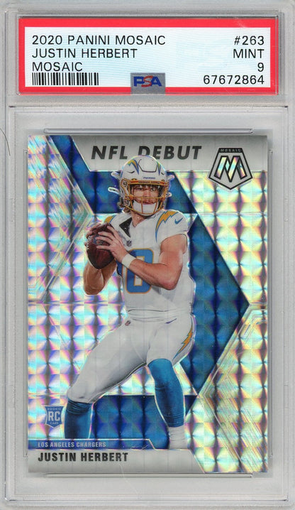 Graded 2020 Panini Mosaic Justin Herbert #263 Mosaic Rookie RC Football Card PSA 9 Mint