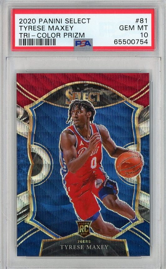 Graded 2020 Panini Select Tyrese Maxey #81 Tri Color Prizm Rookie RC Basketball Card PSA 10 Gem Mint