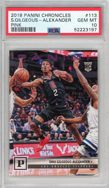 Graded 2018 Panini Chronicles Shai Gilgeous-Alexander #113 Pink Rookie RC Basketball Card PSA 10 Gem Mint
