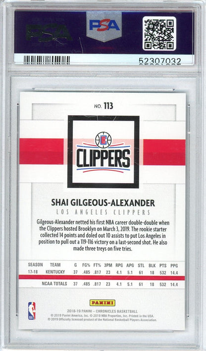 Graded 2018 Panini Chronicles Shai Gilgeous-Alexander #113 Rookie RC Basketball Card PSA 10 Gem Mint