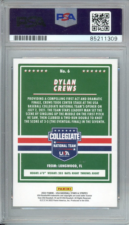 Graded 2022 Panini Stars & Stripes Dylan Crews #6 AUTO Rookie RC Baseball Card PSA 10 Gem Mint