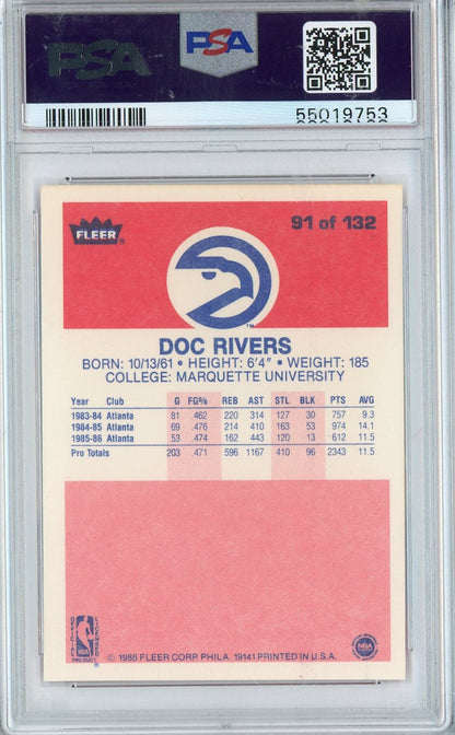 Graded 1986 Fleer Doc Rivers #91 Rookie RC Basketball Card PSA 8 NM-MT