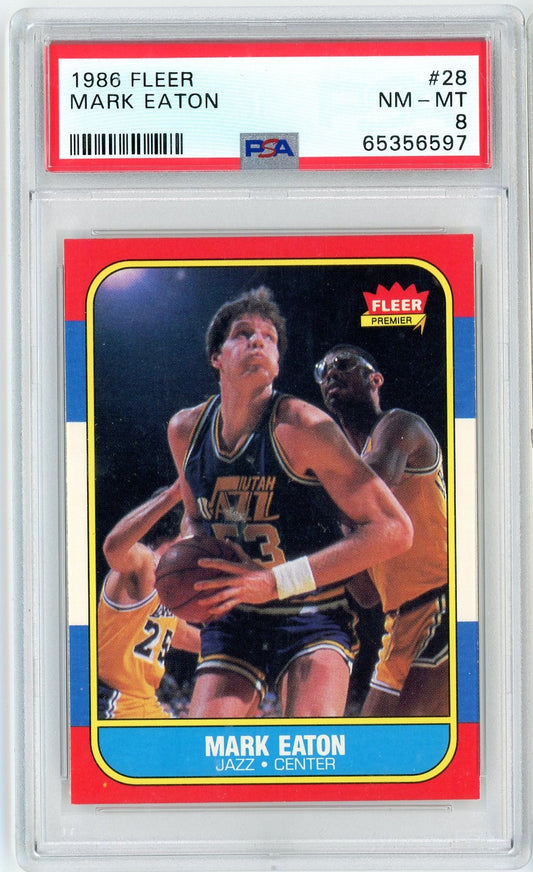 Graded 1986 Fleer Mark Eaton #28 Rookie RC Basketball Card PSA 8 NM-MT