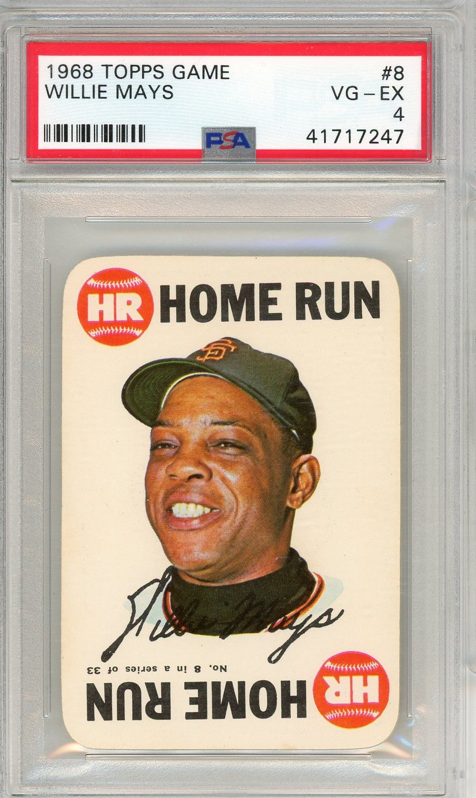 Graded 1968 Topps Game Willie Mays #8 Baseball Card PSA 4 VG-EX
