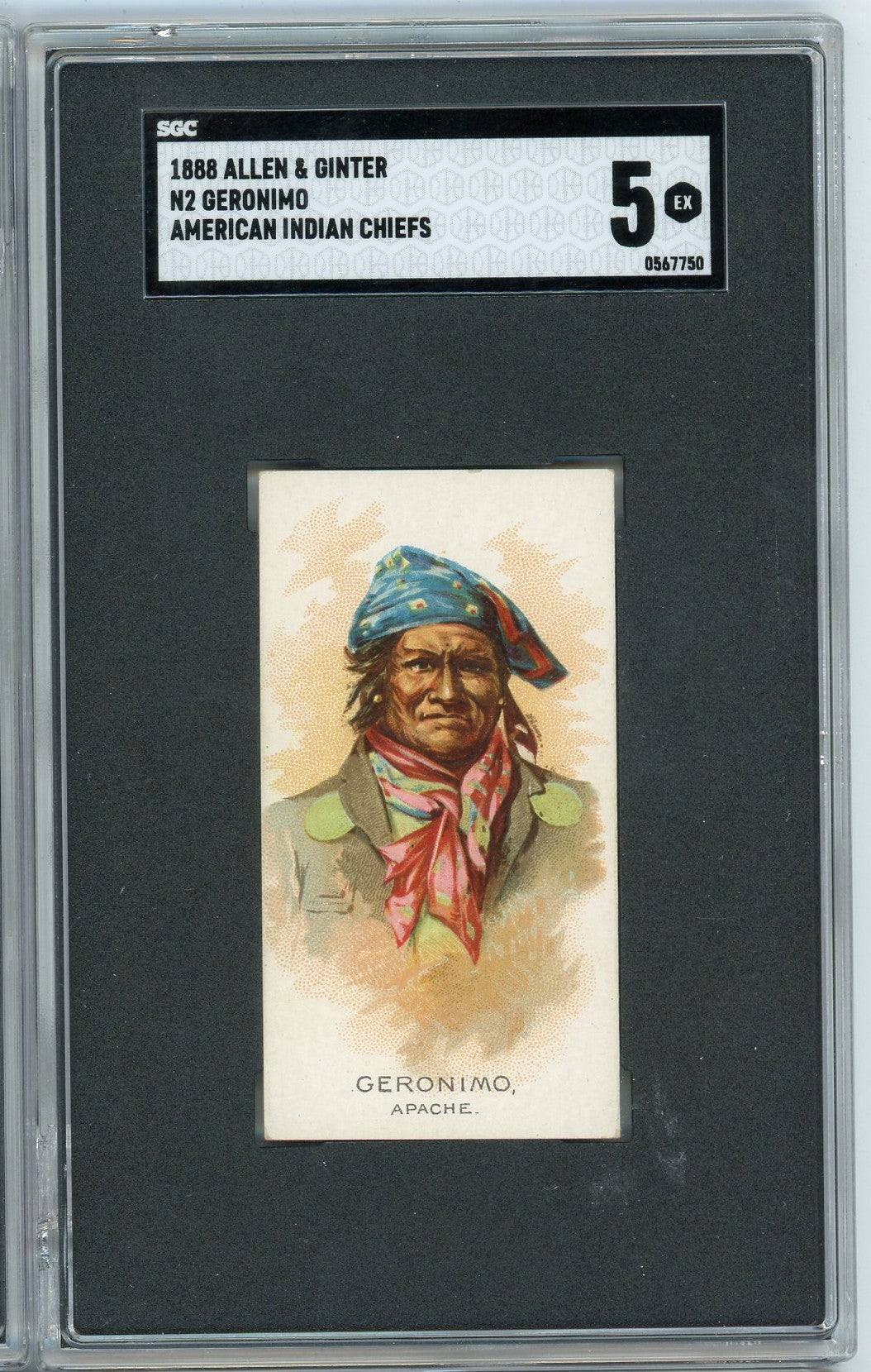 Graded 1888 Allen & Ginter American Indian Chiefs N2 Geronimo Baseball Tobacco Card SGC 5 Excellent