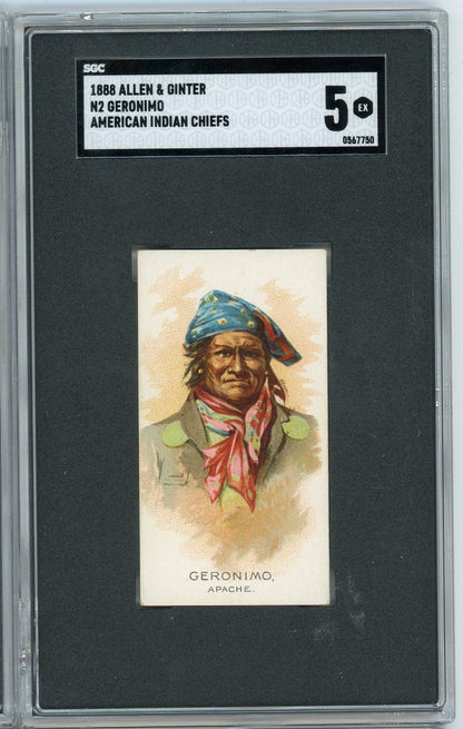 Graded 1888 Allen & Ginter American Indian Chiefs N2 Geronimo Baseball Tobacco Card SGC 5 Excellent