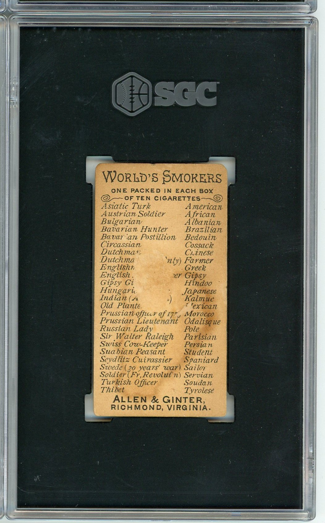 Graded 1888 Allen & Ginter World's Smokers N33 Old Planter Baseball Tobacco Card SGC 1