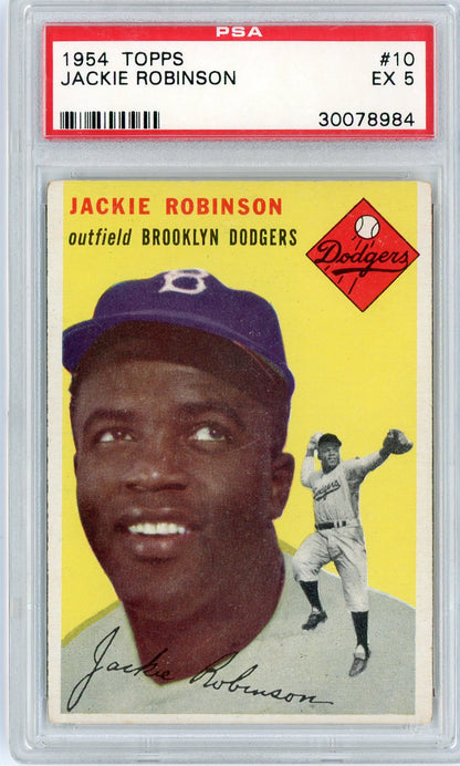 Graded 1954 Topps Jackie Robinson #10 Baseball Card PSA 5 Excellent