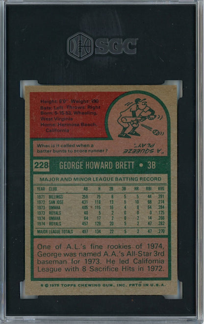 Graded 1975 Topps George Brett #228 Rookie RC Baseball Card SGC 6 EX-MT