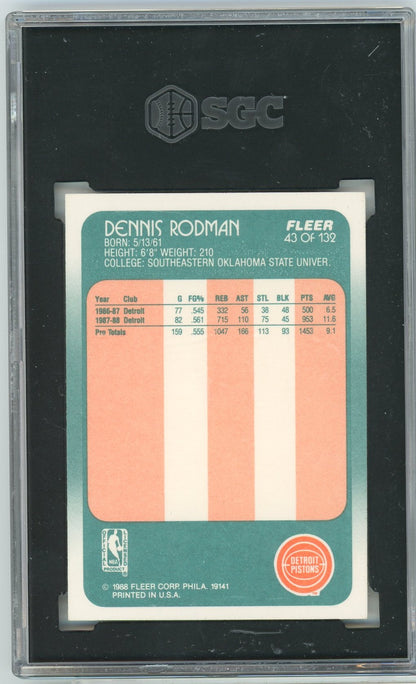 Graded 1988 Fleer Dennis Rodman #43 Rookie RC Basketball Card SGC 8.5 NM-MT+