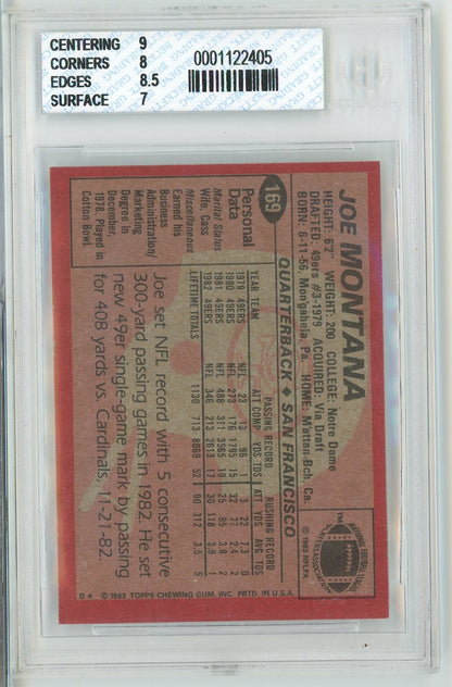 Graded 1983 Topps Joe Montana #169 Football Card BGS 8 NM-MT