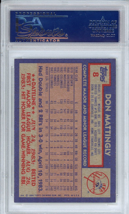 Graded 1984 Topps Don Mattingly #8 Rookie RC Baseball Card PSA 8 NM-MT