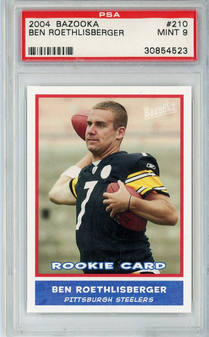 Graded 2004 Bazooka Ben Roethlisberger #210 Rookie RC Football Card PSA 9 Mint