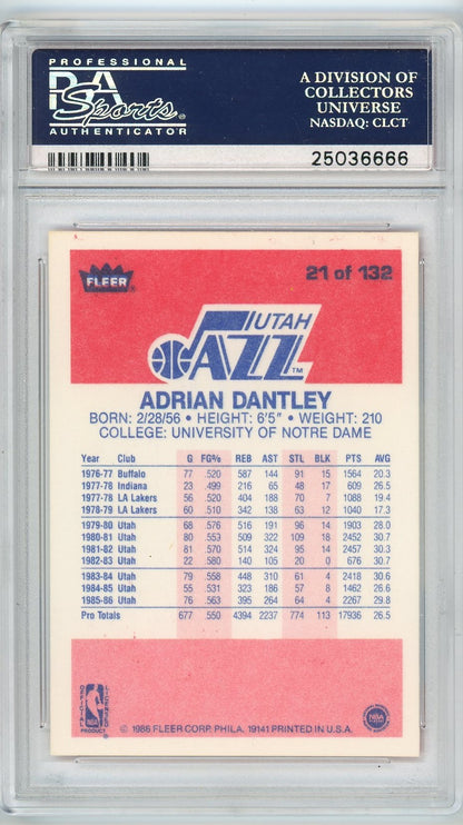 Graded 1986 Fleer Adrian Dantley #21 Basketball Card PSA 8 NM-MT