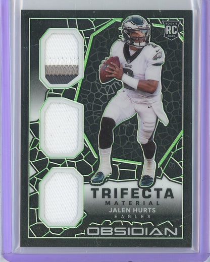 2020 Panini Obsidian Trifecta Material Jalen Hurts #TM22 #'/50 Rookie Patch Relic Rookie RC Football Card