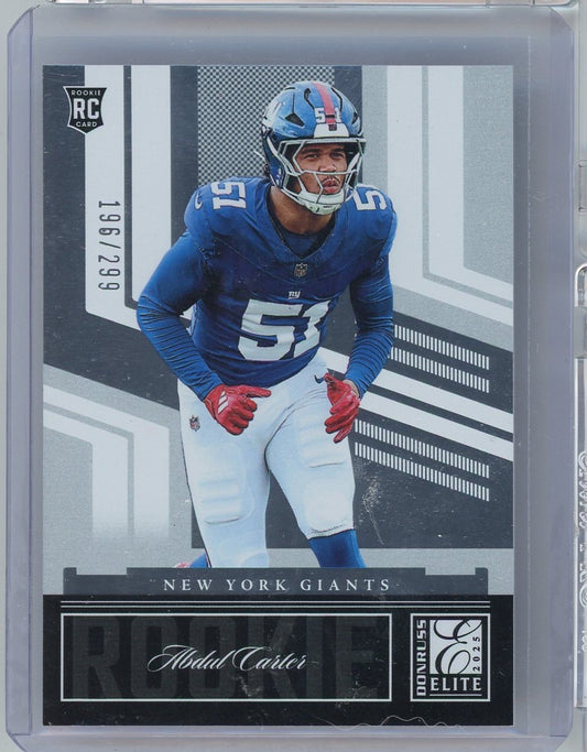 2025 Panini Donruss Elite Silver Abdul Carter #18 /299 New York Giants Rookie RC Football Card