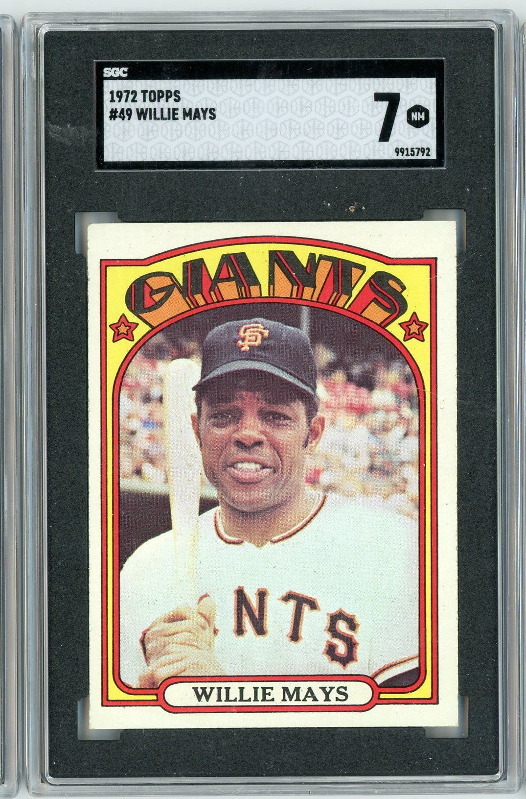 Graded 1972 Topps Willie Mays #49 Baseball Card SGC 7 Near Mint