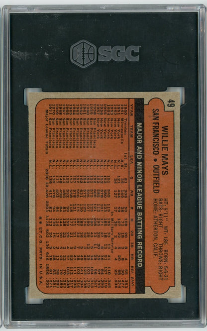 Graded 1972 Topps Willie Mays #49 Baseball Card SGC 7 Near Mint