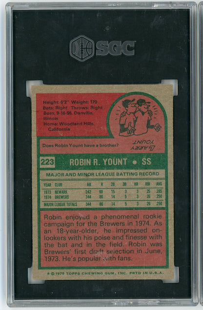 Graded 1975 Topps Robin Yount #223 Rookie RC Baseball Card SGC 7.5 Near Mint+