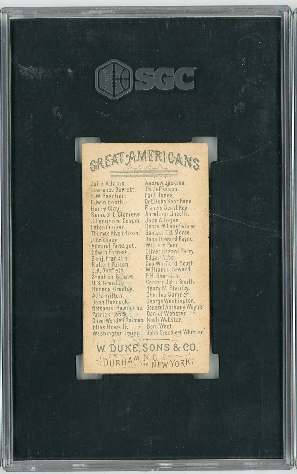 Graded 1888 N76 W. Duke, Sons & Co. Great Americans #OWH Oliver W. Holmes Baseball Tobacco Card SGC 3