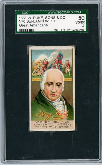Graded 1888 N76 W. Duke, Sons & Co. Great Americans #BW Benjamin West Baseball Tobacco Card SGC 4