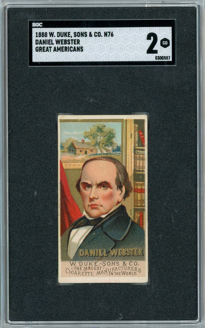 Graded 1888 N76 W. Duke, Sons & Co. Great Americans #DW Daniel Webster Baseball Tobacco Card SGC 2