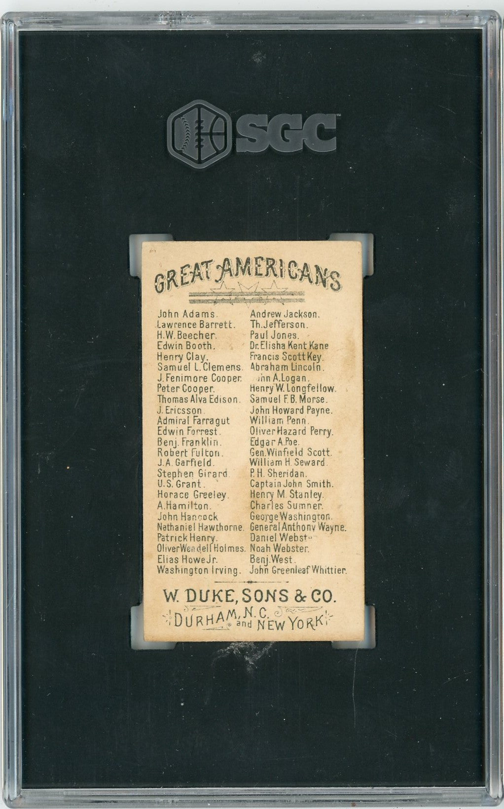 Graded 1888 N76 W. Duke, Sons & Co. Great Americans #DANNY Daniel Webster Baseball Tobacco Card SGC 3