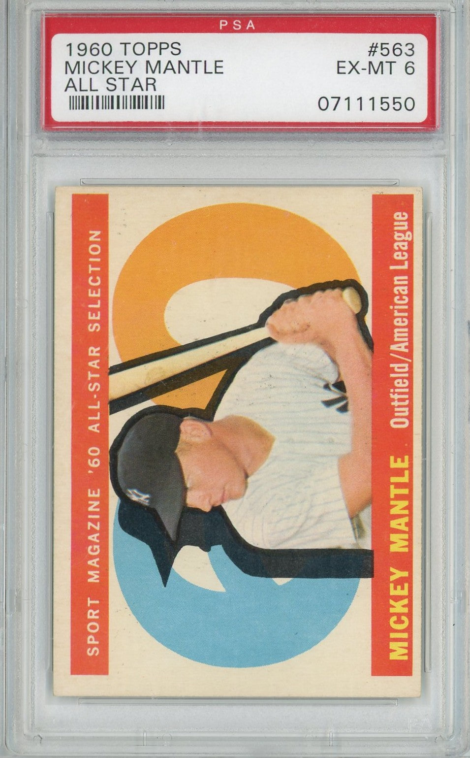 Graded 1960 Topps All Star Mickey Mantle #563 Baseball Card PSA 6 EX-MT